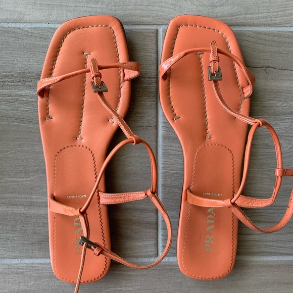 Prada coral leather Sandals. Made in Italy. Worn only a few times. - Picture 1 of 7
